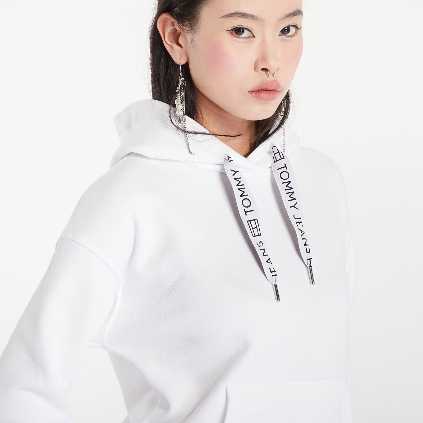 Boxy Logo Drawcord Hoodie White