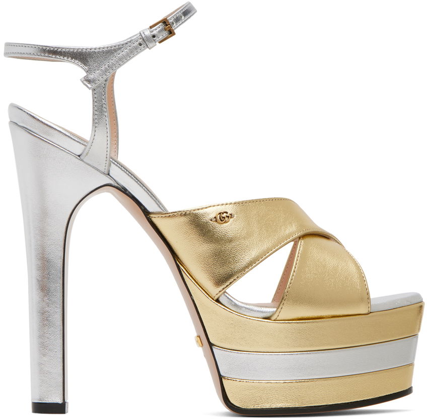 Platform Heeled Sandals "Gold Silver"