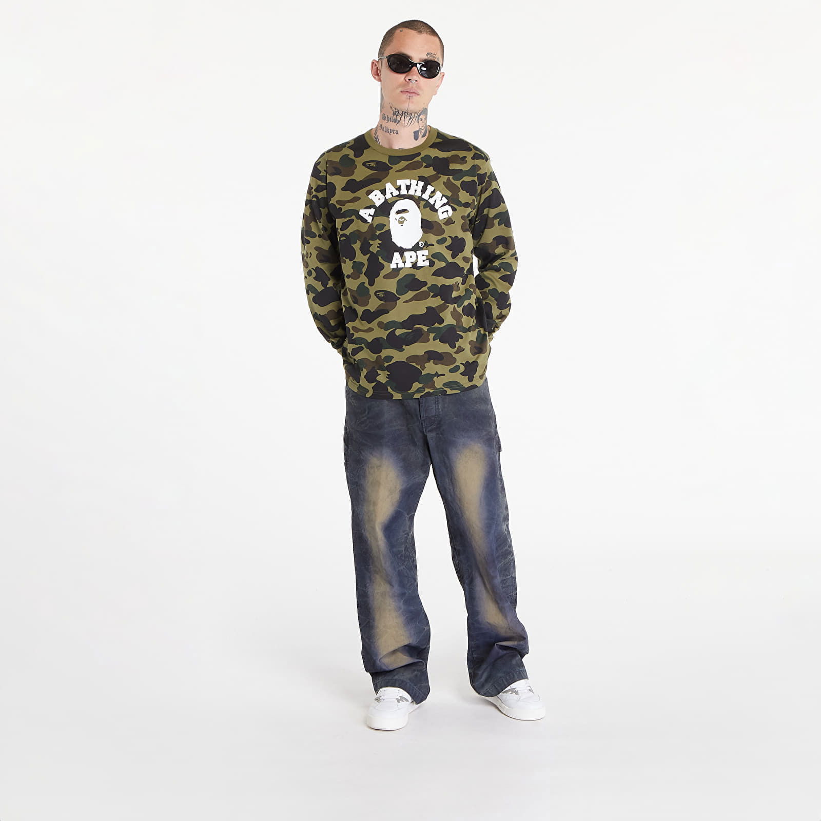 A BATHING APE 1St Camo College Long Sleeve Tee Green