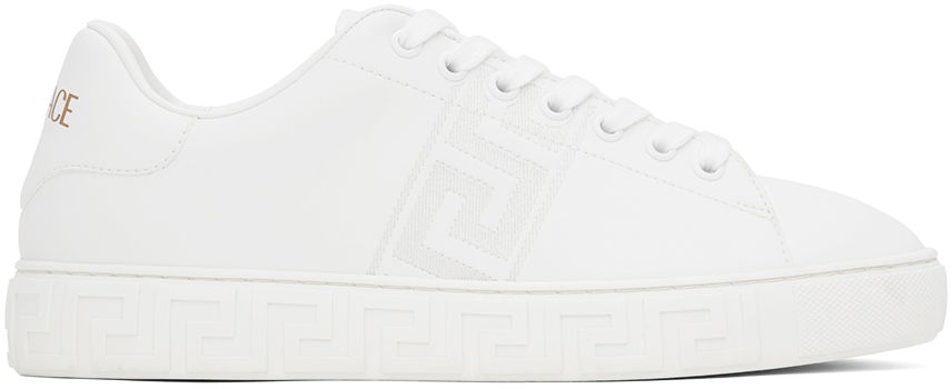 White Embroidered Greca Sneakers