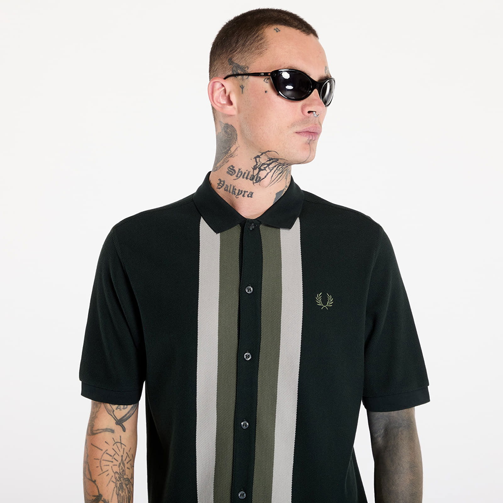 Panelled Button Through Polo Shirt Night Green