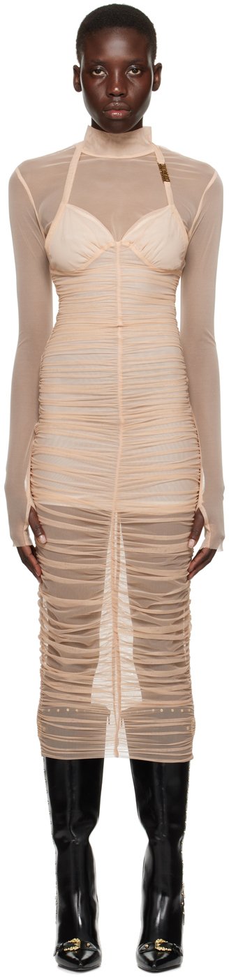Versace Couture Beige Ruched Midi Dress E76HAO918_EJ0035