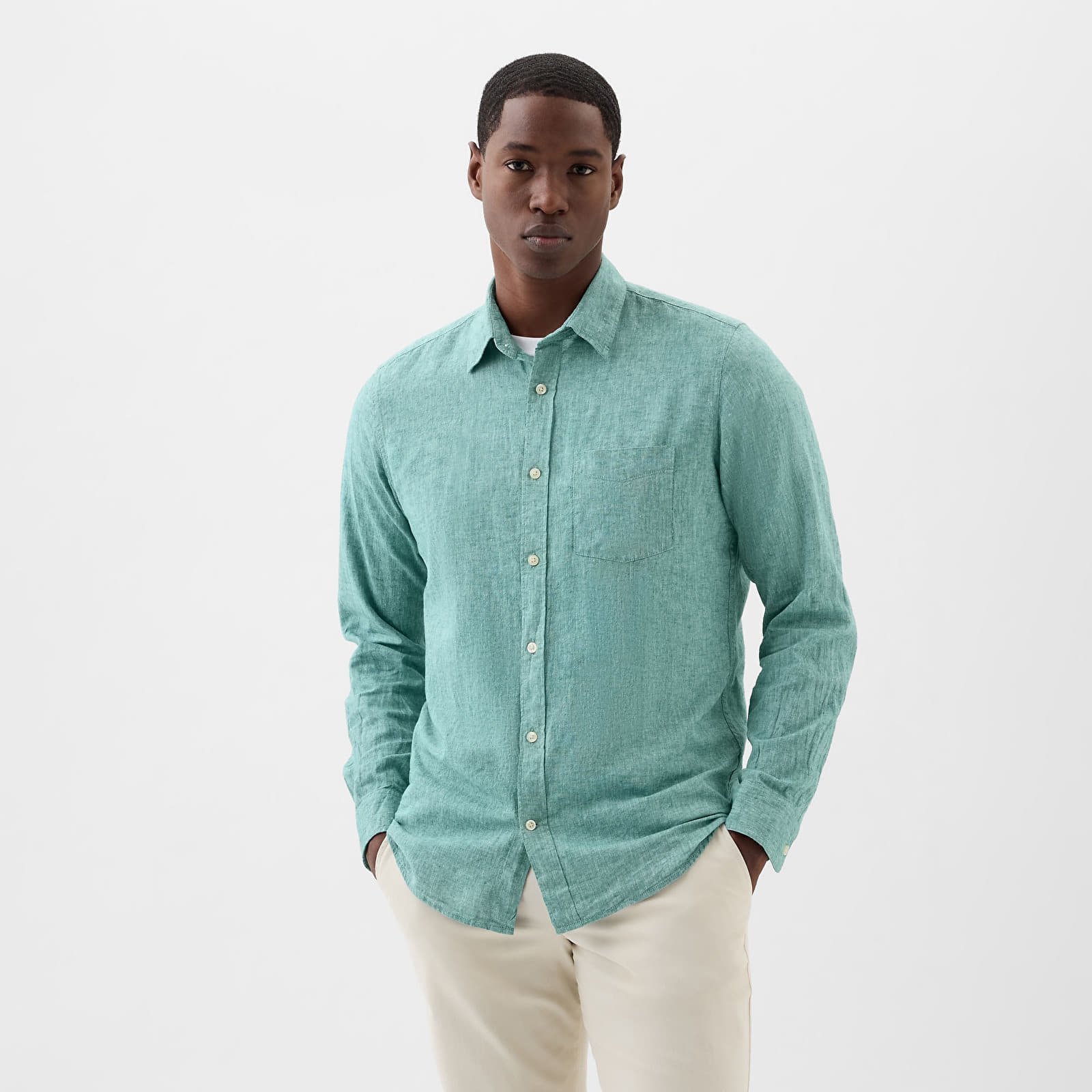 Longsleeve Standard-Fit Linen Shirt Jade Stone