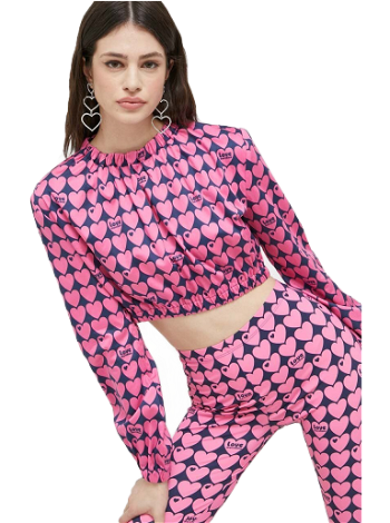 Moschino CROPPED STRETCH SATIN ALL-OVER HEARTS BLOUSE W.C.E70.00.S.3957